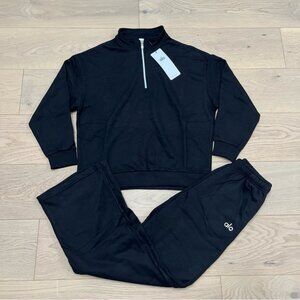 🌟ALO Yoga Unisex Black Quarter-Zip Hoodie and Jogger Set
